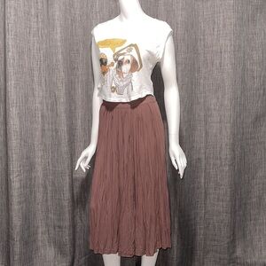 NWOT Forever 21 Cocoa Brown Crinkled Midi Skirt Small